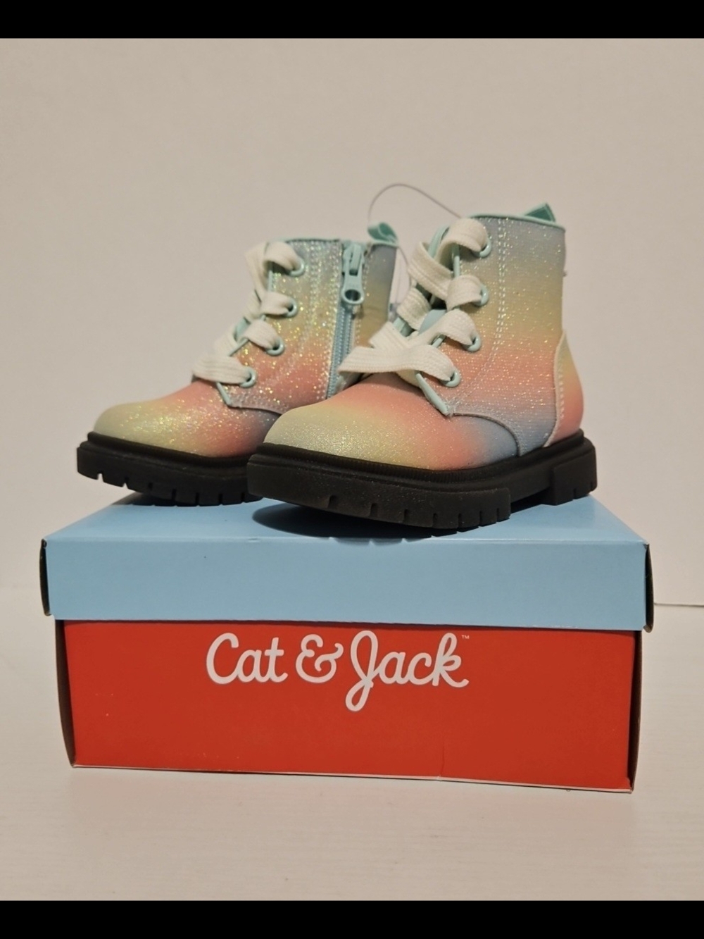 Cat & Jack Kids' Rainbow Glitter Lace-Up Boots - Pastel